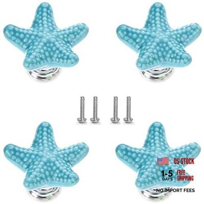 Starfish Drawer Knobs Coastal Kitchen Cabinet Knos Beach Themeb Knob Blue