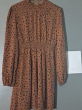 Shein Brown Cheetah A-line Sz. M Smocked Neck Long Sleeve Dress