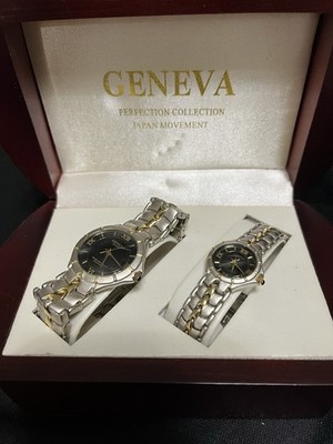 Beautiful GENEVA Men & Women watch set in Wood Gift Box GREAT FATHERS GIFT