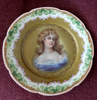Vintage Victorian ElBogen Austria Porcelain Portrait Plate Dresden Art Gallery