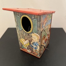 LBZ Tin Litho Mechanical Toy Bird Bank House from 1950s West Germany