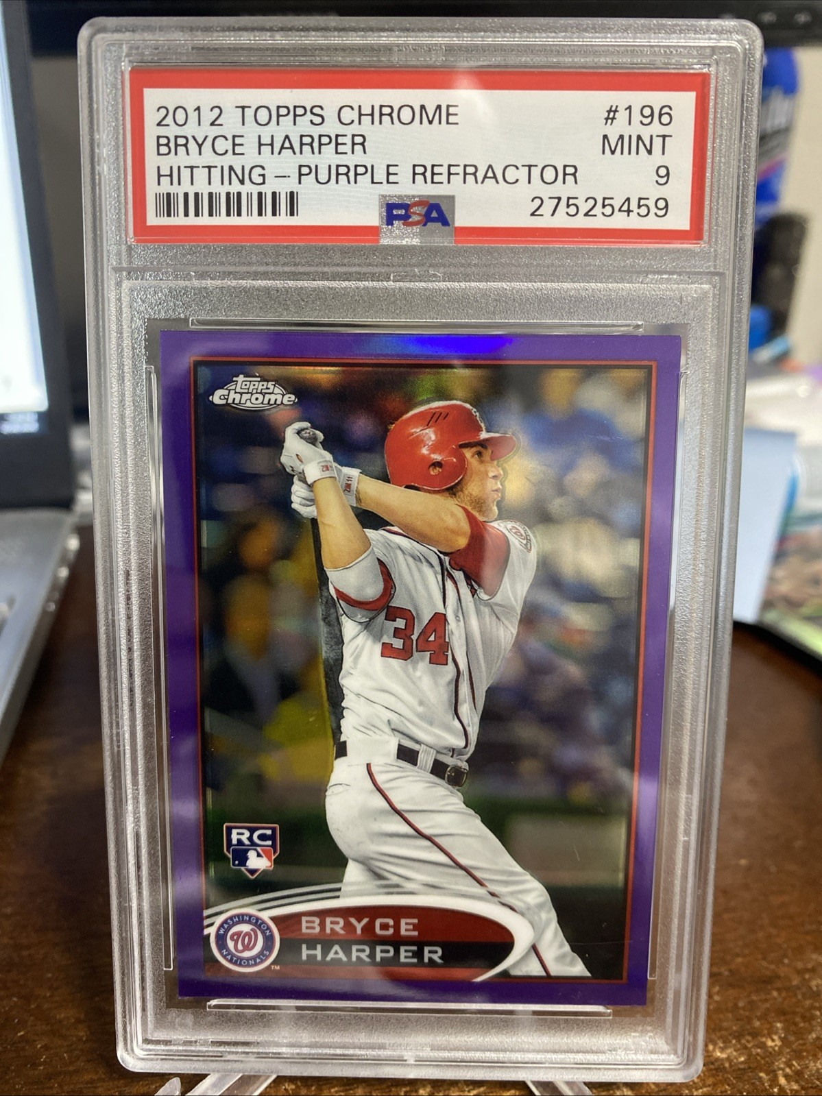 2012 Topps Chrome BRYCE HARPER Hitting Purple Refractor PSA 9 RC #196 Rookie