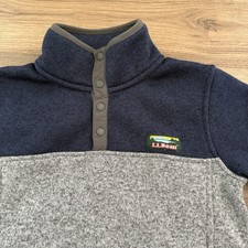 LL Bean Boys Small 8 Fleece Pullover Snap Blue Gray Kids Sweater