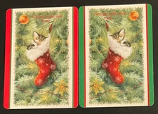(2Z) Modern wide Playing card of cats in a Christmas basket
