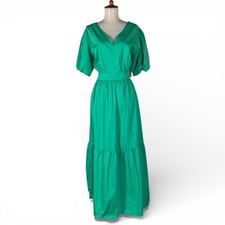French Connection Green Maxi Dress Women's L NWT Puff Sleeve V-Neck Cottagecore