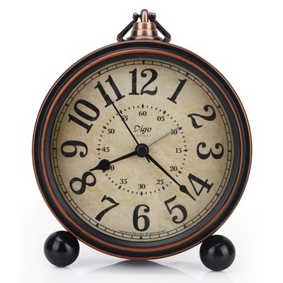 5.5 inch Black European Style Retro Silent Desk Alarm Clock Non-Ticking Whisp...