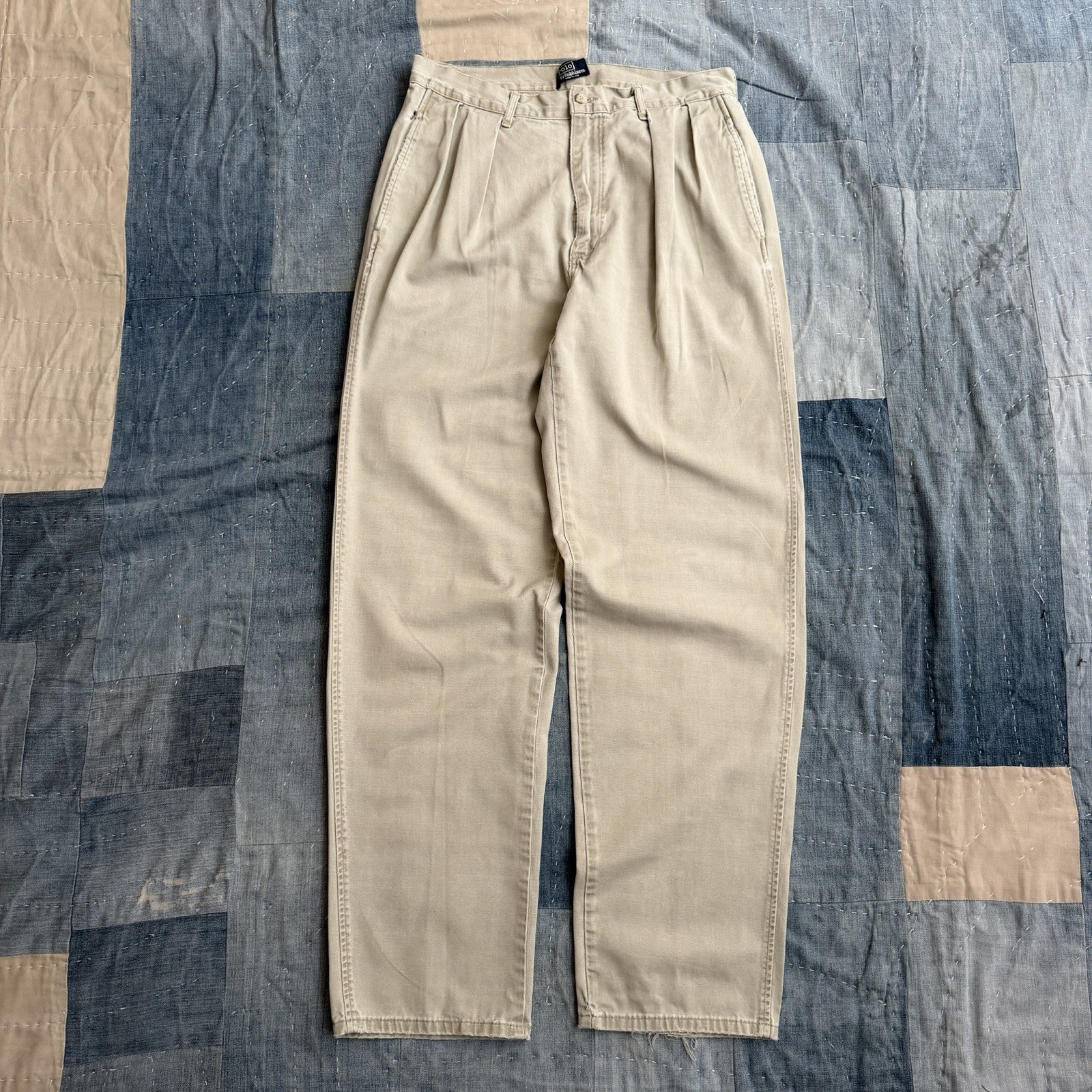 Vintage Polo Ralph Lauren Pants Mens Pleated Dry Goods Chino Beige USA 32x32