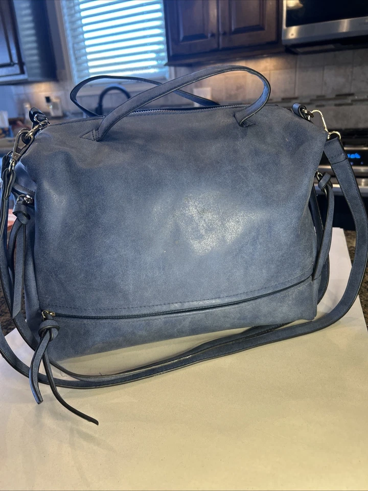 "Bolso de mano/cartera de hombro azul con doble correa de calidad con doble asa aprox. 12x10""" Foto 4 de 4