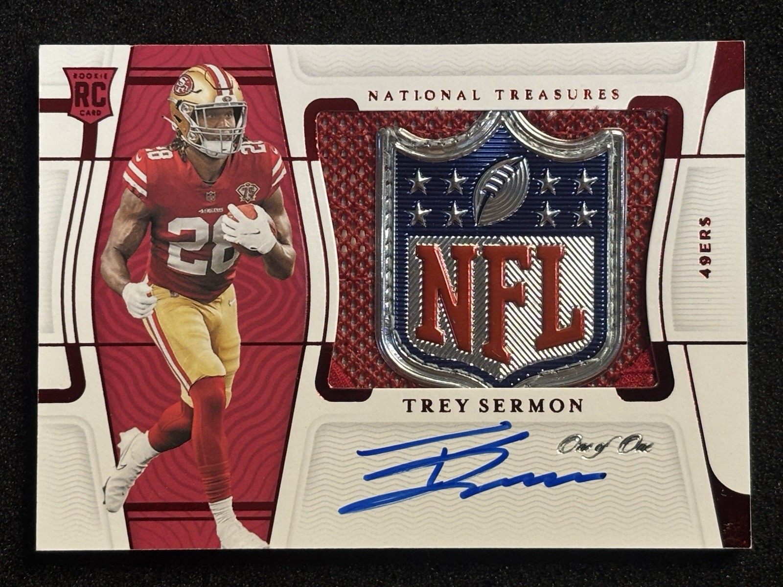 2021 National Treasures Trey Sermon Rookie Materials NFL Shield Patch Auto 1/1! view 1