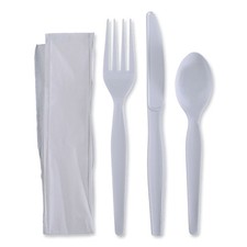Boardwalk FKTNHWPSWH Fork/Knife/Napkin/Teaspoon Cutlery Kit 250/CT New