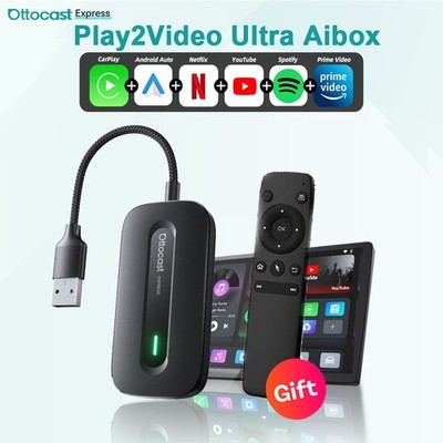 Ottocast EXP AiBox Wireless CarPlay/Android Auto Adapter 5 APP- DAZN+YT w/Remote