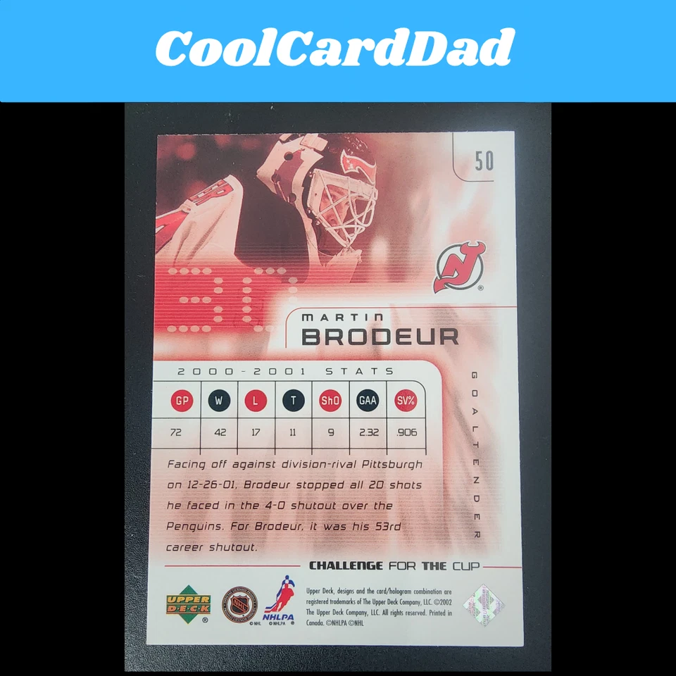 2001-02 Upper Deck Challenge for the Cup #50 Martin Brodeur Devils - Image 2 of 2