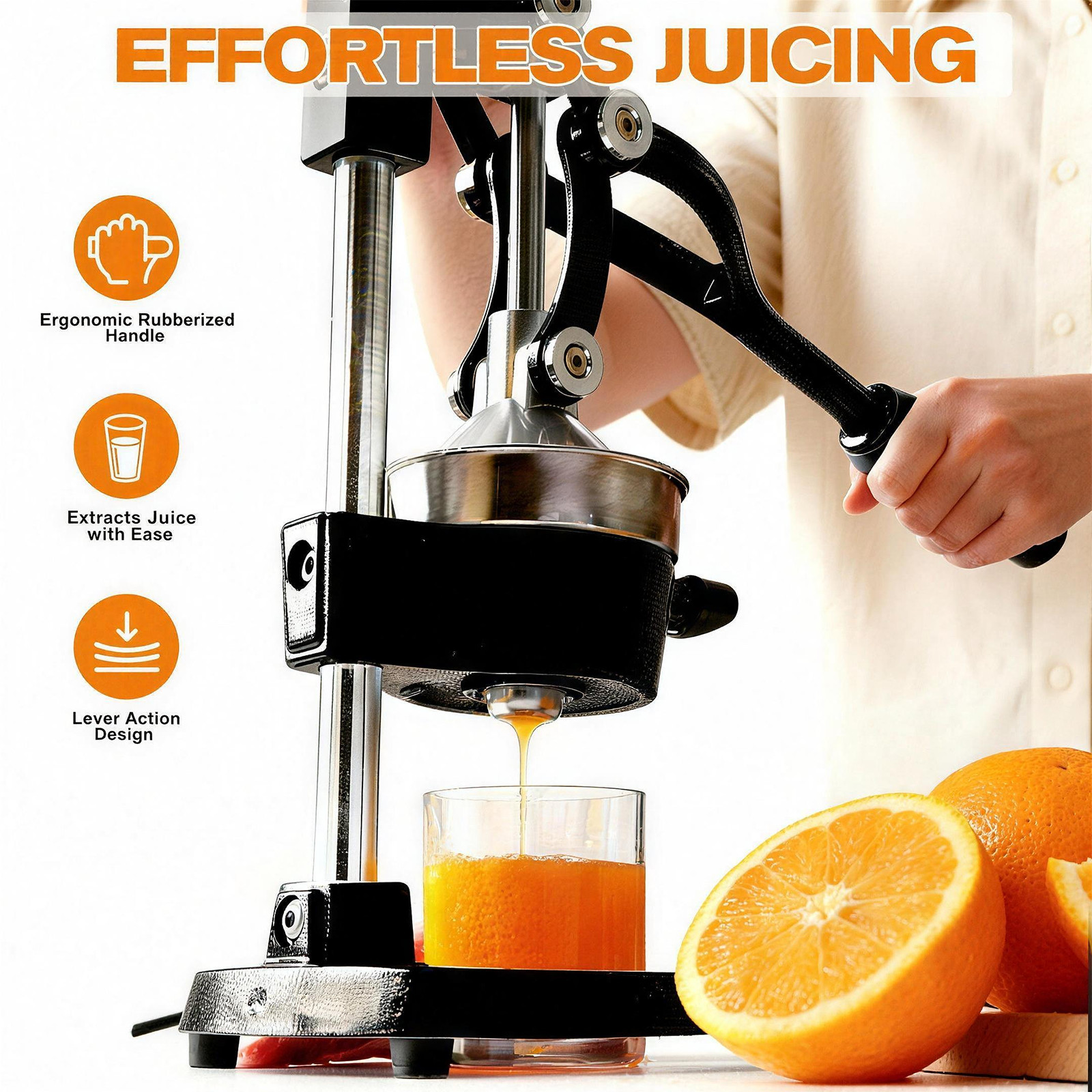 Cast Iron Citrus Juicer-Heavy Duty Manual Press for Oranges, Lemons, Grapefruit