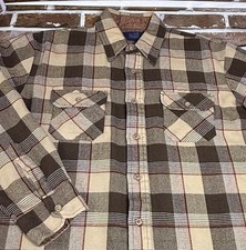 Vintage Sears Plaid Flannel Button Up Shirt Men  s Large Brown Acrylic Korea