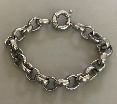 Stainless Steel Rolo-doc Chain Link Bracelet Large Cirle Links 8  Silver Color