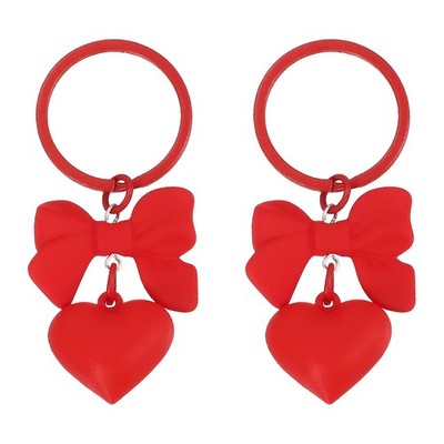 2 Pcs Cute Bow Heart Keychain for Women for Handbag, Red