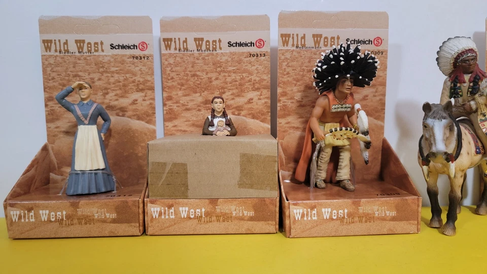 Schleich lote de 7 figuras sioux indios jefes colonos nativos americanos del Salvaje Oeste Foto 2 de 4