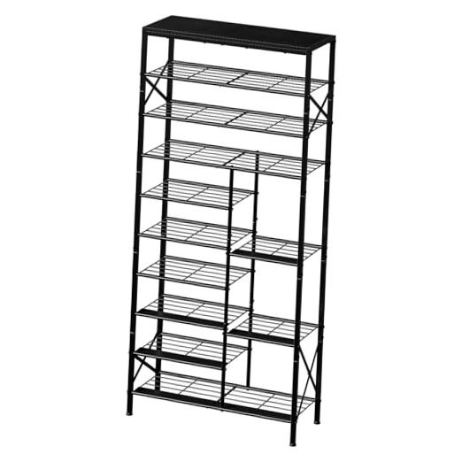 10-Tier Black Shoe Rack with Boot Storage Space-Saving Organizer