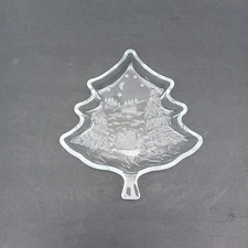 Christmas Tree Glass Candy Nut Dish ,Santa Delivering Gifts Clear Plate Decor