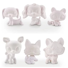 6Pcs LPS Custom White Base DIY Pack Lot Deer Fox LPS Cat and Dog Figure Art Toy