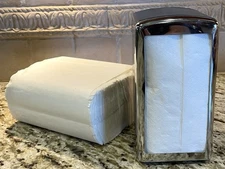 VTG Chrome & Black 2-sided Tall-Folded Napkin Dispenser w/New Package of Napkins