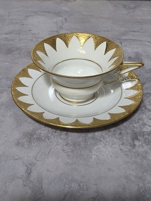 Jlmenau Graf Von Henneberg Demitasse Cup & Saucer White Gold Gilt Porcelain