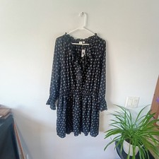 🌸 GAP Black Floral Dress XL NWT Ditsy Ruffle Long Sleeve Smocked Romantic Mini