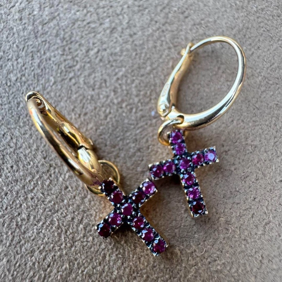 Pendientes Cruz Pomellato Gloria K18PG Rubí 23 mm Lado Recubierto Negro Foto 2 de 4