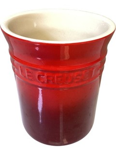 LE CREUSET Utensil Holder Cerise Red Stoneware Kitchen Storage Jar 12cm TH2