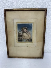 Antique Framed Mezzo-Tint of Emma, Lady Hamilton Signed Fred MIllar