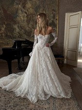 Custom White Detachable Sleeves Wedding Dress Off the Shoulder Lace Bridal Gown