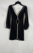 ASOS Women's Black Rhinestone Trim Deep V-Neck Cutout Mini Dress Sz 0