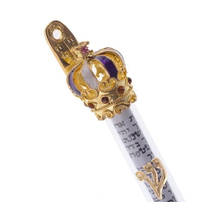 Gold Plated Mezuzah and Scroll - large with enamelled stones as shown - with