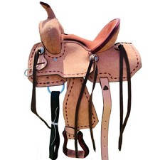 Western Leather Horse Saddle Brown Roughout Soft Seat Barrel Racing with Stitch