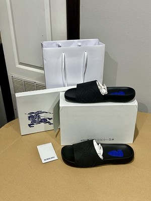 New! Burberry 'Check' Embossed Slide Sandals Black Mens 13 US 46 Eur