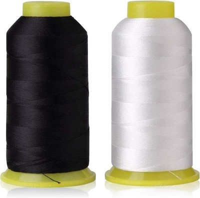 T70#69 Bonded Nylon Sewing Thread - 1500 Yard Spool -(White+Black)2PCS