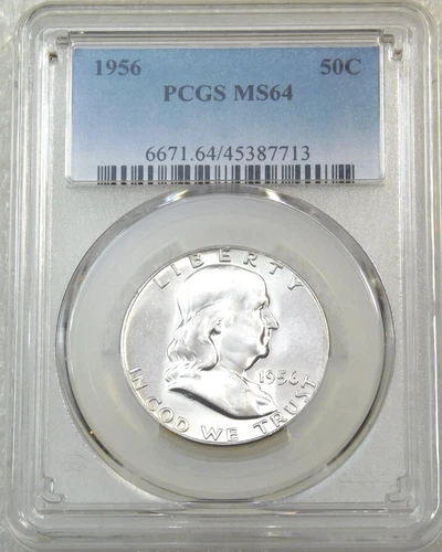 1956 P Franklin Half Dollar PCGS MS64 Blast White 95% FBL Super Luster PQ #P252E