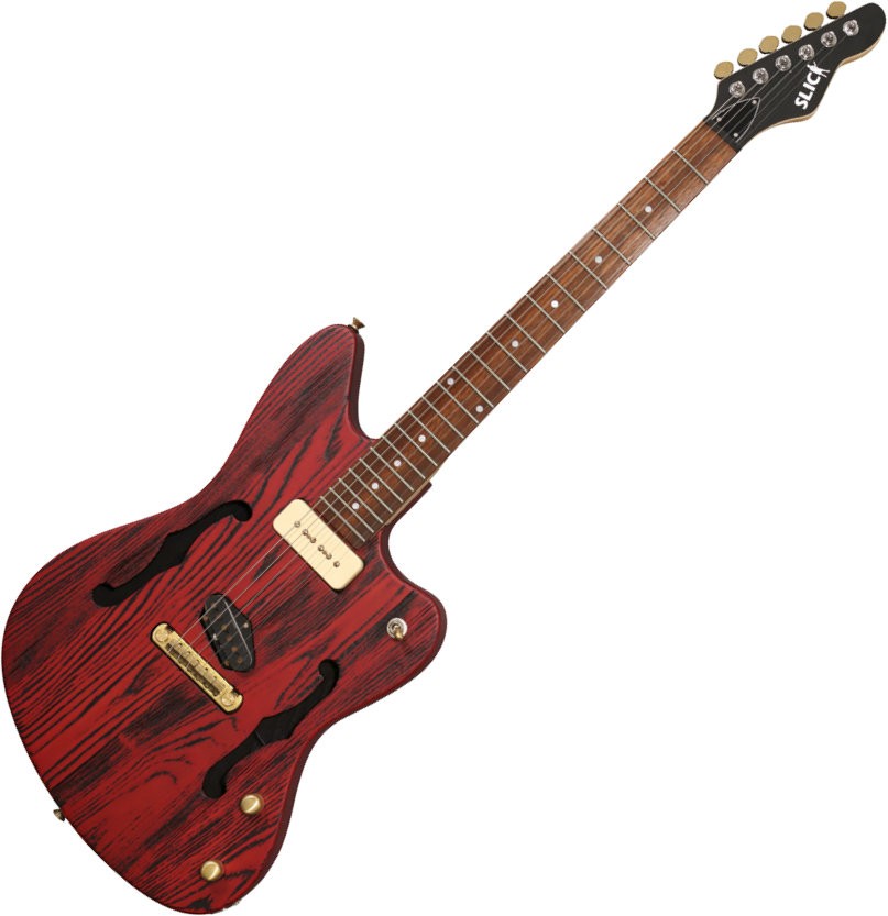Slick SL 56 Офсетная полуполая катушка E-Gitarre Crimson Ash Sumpfesche Single Coil P-90
