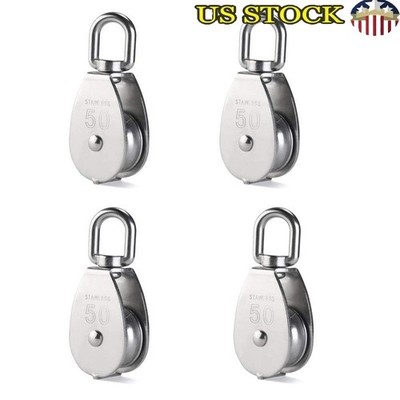 Heavy Duty Stainless Steel Single Pulley Block 50mm Swivel Hook 4 Pack New