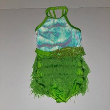 Dance Costume Weissman 14464 Small Child SC 6/6x Lime Green Latin Sequin Fringe