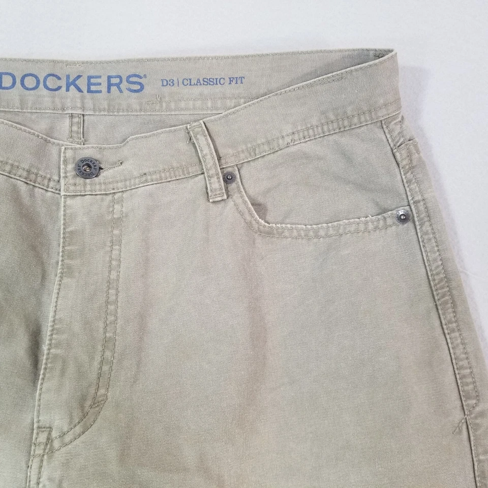 Dockers D3 Vaqueros Hombre 36x29 Caqui Verde Algodón Denim Pantalones Preppy Retro Foto 4 de 4