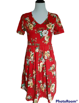 Lalo and company fit and flare summer dress, red, yellow size M