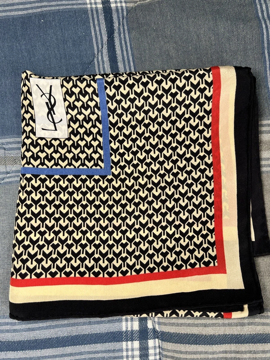 Vintage 1980s Large Multi-Color Yves Saint Laurent YSL Foulard 100% Silk Scarf.