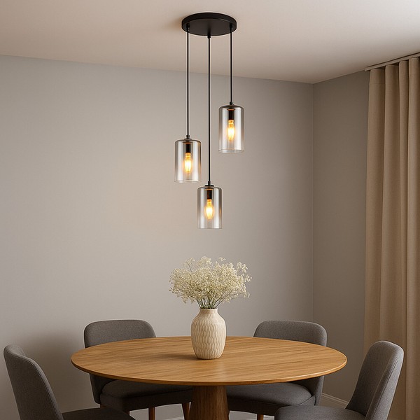 Pendelleuchte HäNgeleuchte Wohnzimmerlampe 3 Flammig Rauch Glas Led H 120 Cm-image