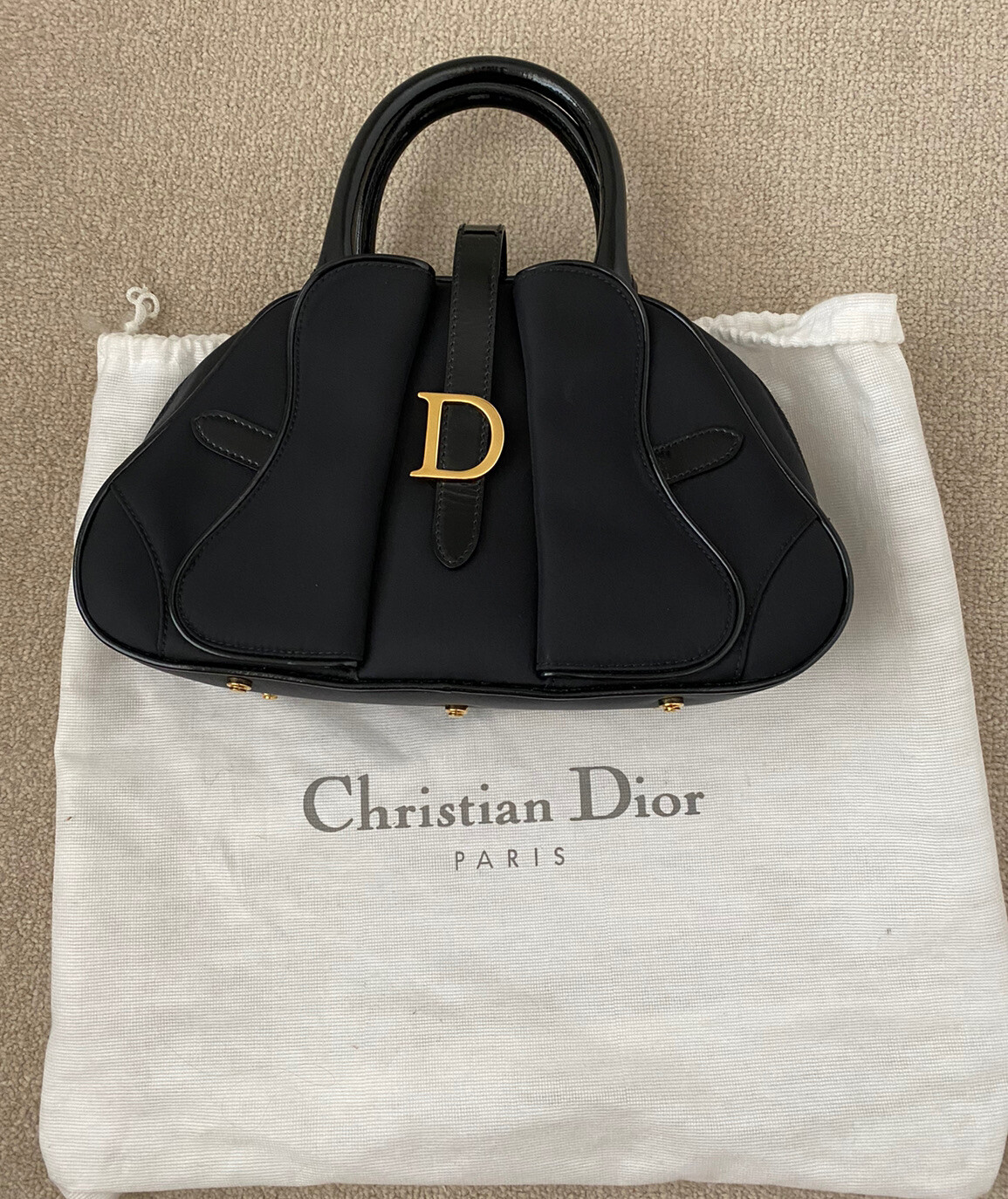 Christian Dior Top Handle Saddle Bowler  Black Bag Vintage Used Excellent