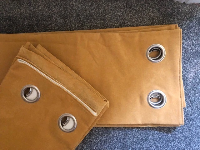 Next Yellow Ochre Honey Soft Velour Eyelet Lined Curtains 117x137 CM (46"x54") - Image 2 of 4