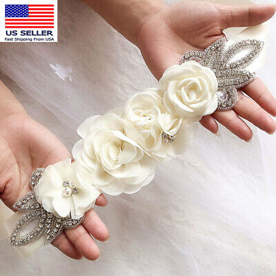 Wedding Dress Belt Silk Handmade Rose Bridal Sash Pearl Rhinestone Flower  Belt