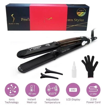 ZIAWORLD Professional Steam Hair Straightener Ceramic Vapor Argan Oail Hair Flat Iron UK