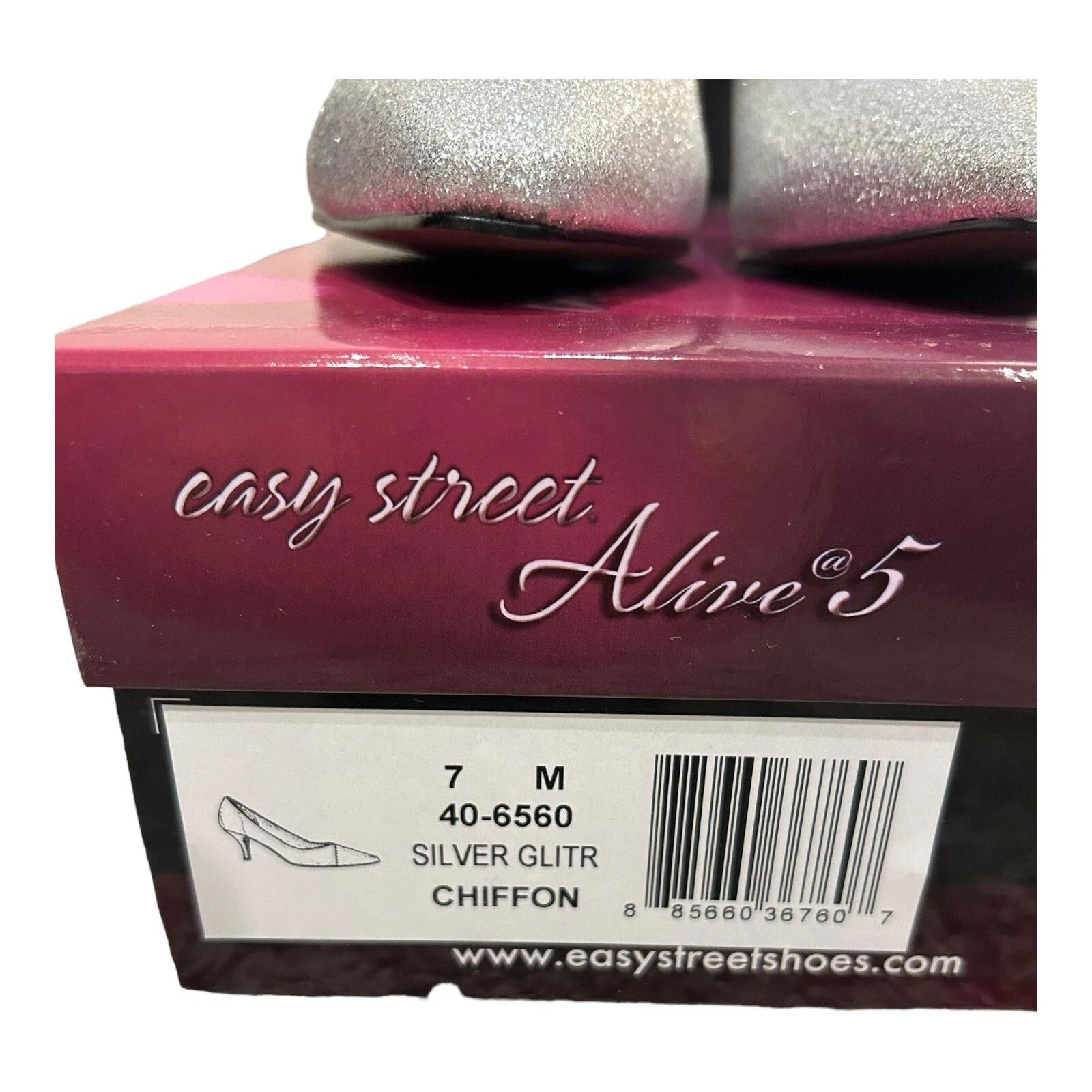 VETEMENTS Easy Street Heels Easy Street Donna Chiffon Pump Argento Glitter Taglia 7 M NUOVO