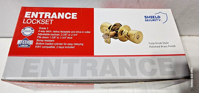 ENTRANCE LOCK Shield Security Tulip Knob Style POLISHED BRASS FINISH - Keyed